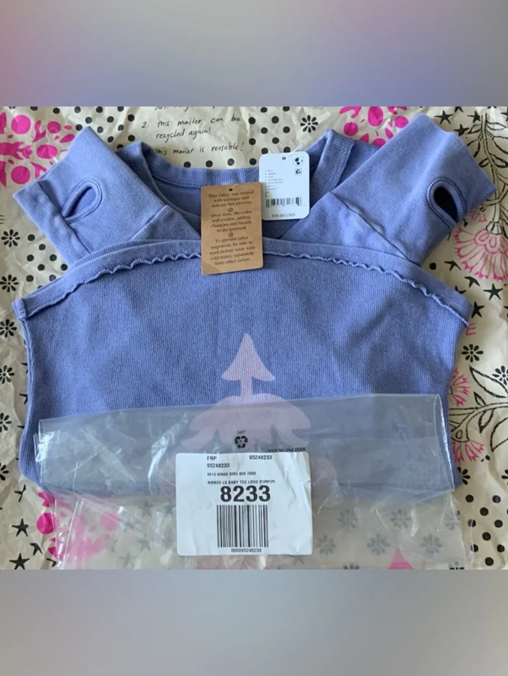Free People Movement ~ Ribbed Long Sleeve Logo Baby Tee ~ Large ~ NWT * - Picture 3 of 16